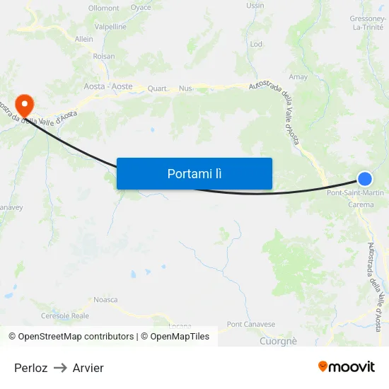 Perloz to Arvier map