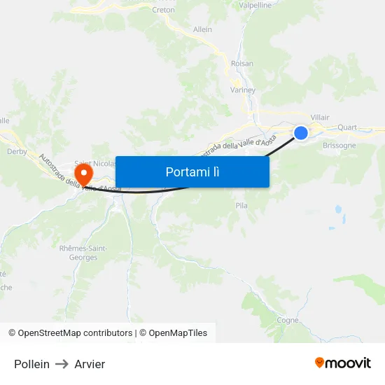 Pollein to Arvier map