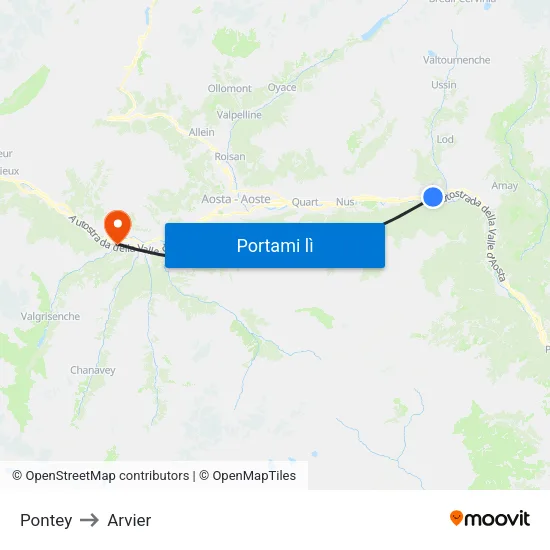 Pontey to Arvier map