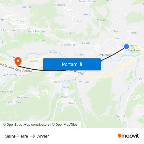 Saint-Pierre to Arvier map