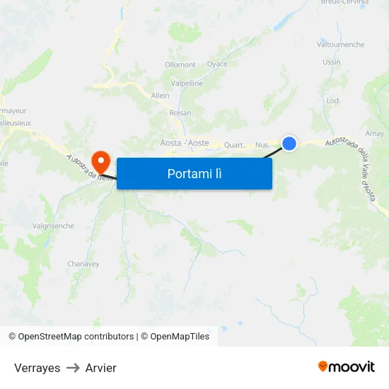 Verrayes to Arvier map