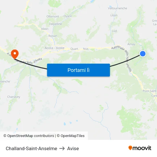 Challand-Saint-Anselme to Avise map