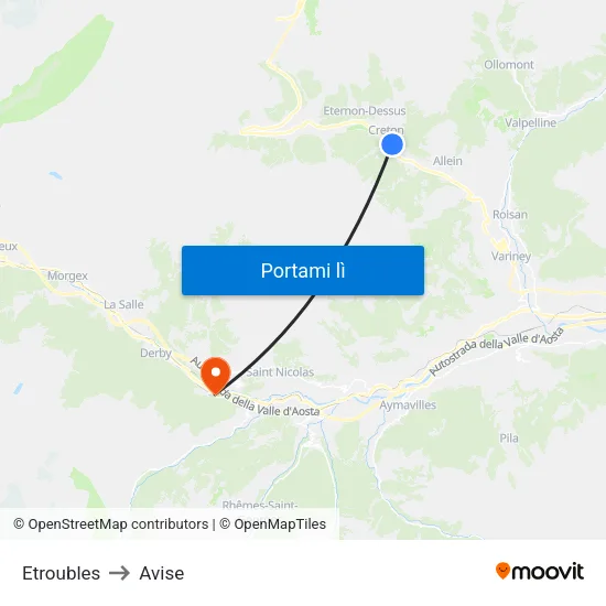 Etroubles to Avise map