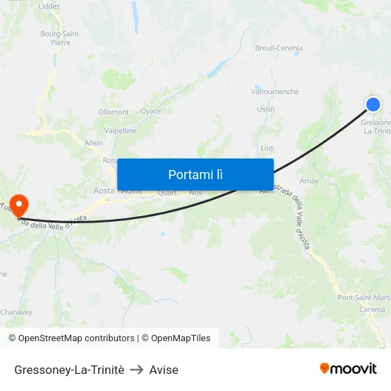 Gressoney-La-Trinitè to Avise map
