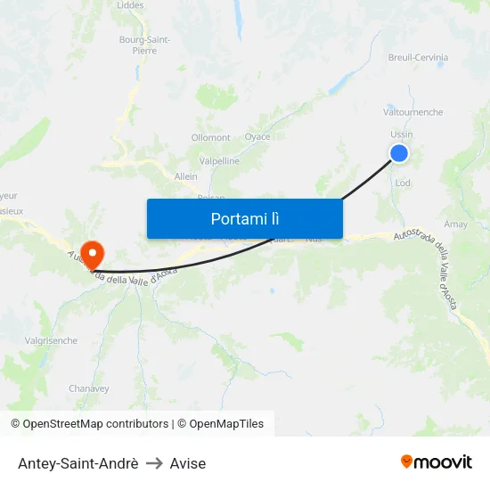 Antey-Saint-Andrè to Avise map