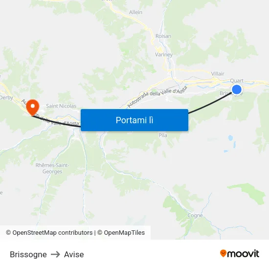 Brissogne to Avise map