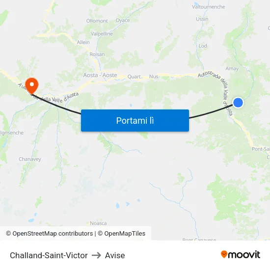 Challand-Saint-Victor to Avise map