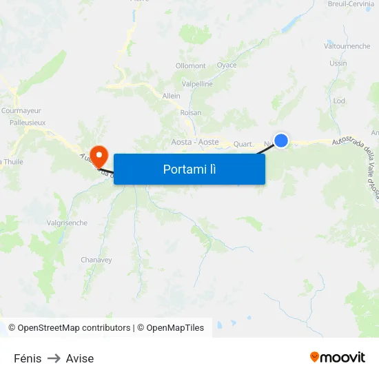 Fénis to Avise map