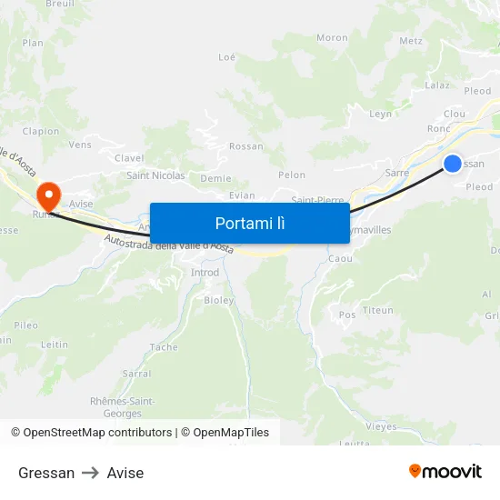 Gressan to Avise map