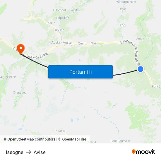 Issogne to Avise map