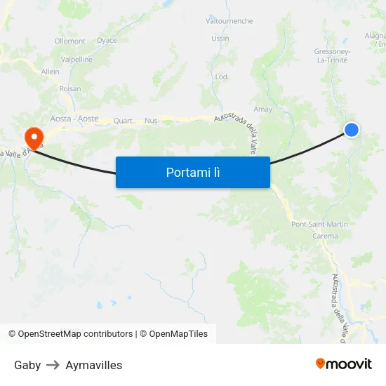 Gaby to Aymavilles map
