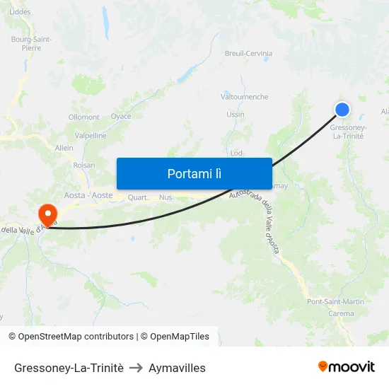 Gressoney-La-Trinitè to Aymavilles map
