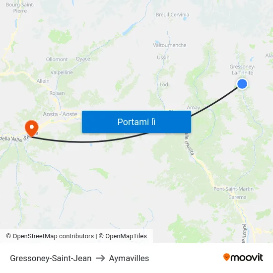 Gressoney-Saint-Jean to Aymavilles map
