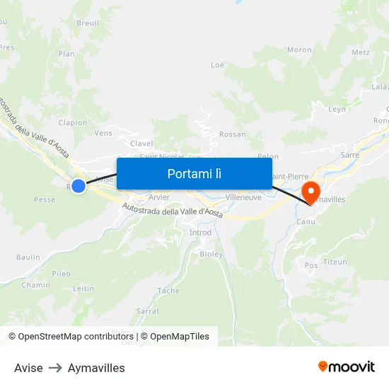 Avise to Aymavilles map