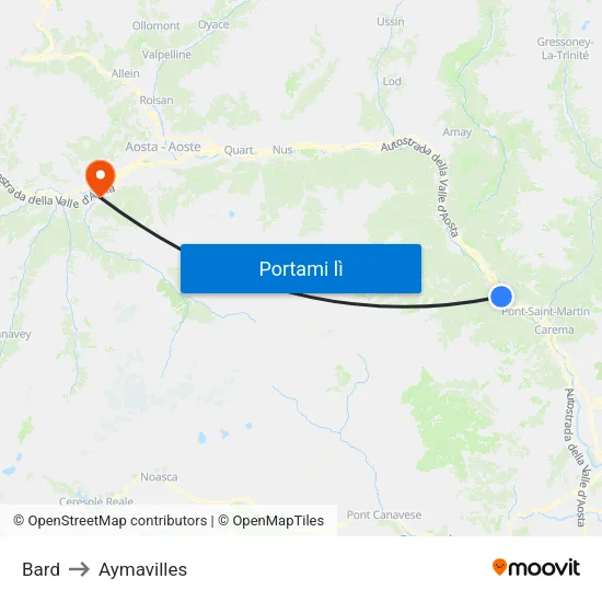 Bard to Aymavilles map