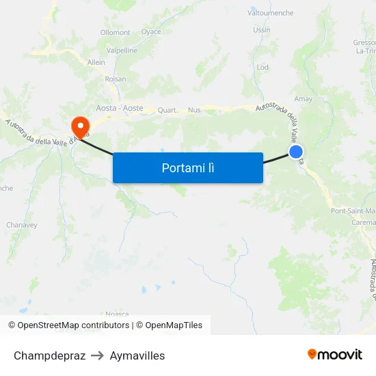 Champdepraz to Aymavilles map