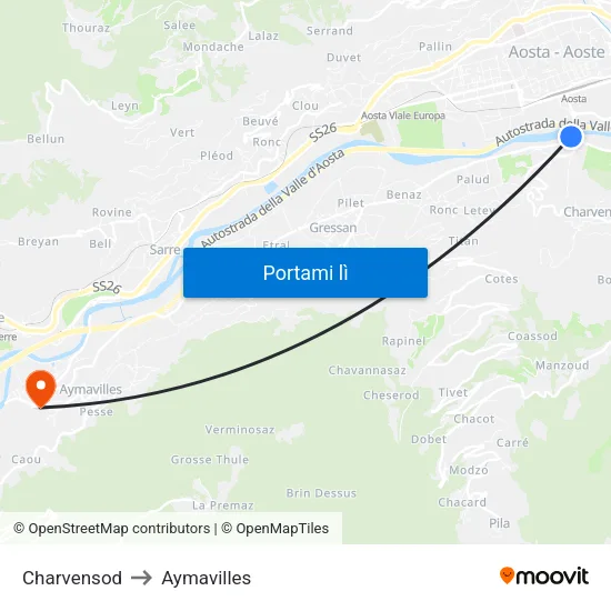 Charvensod to Aymavilles map