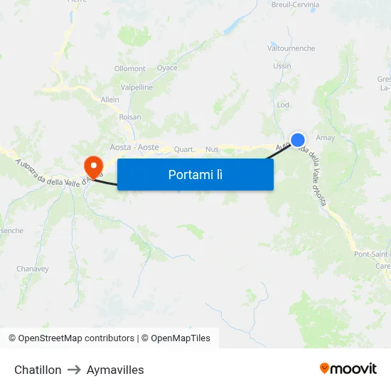 Chatillon to Aymavilles map