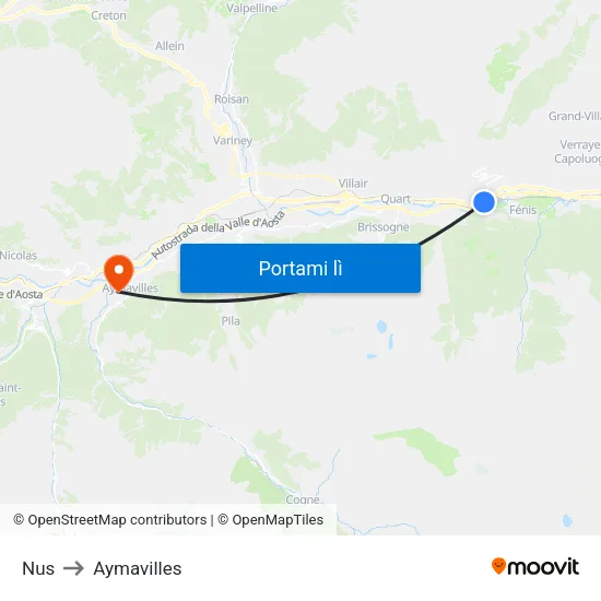 Nus to Aymavilles map