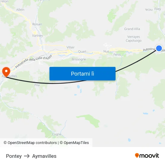 Pontey to Aymavilles map