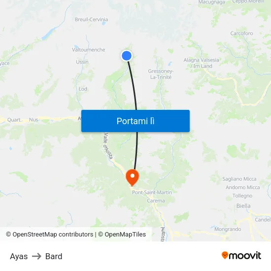 Ayas to Bard map