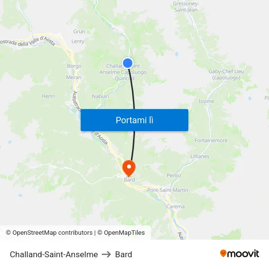 Challand-Saint-Anselme to Bard map