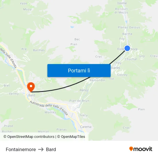 Fontainemore to Bard map