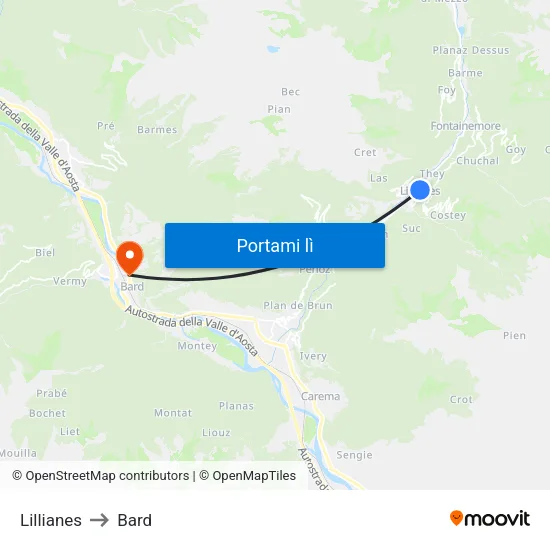 Lillianes to Bard map