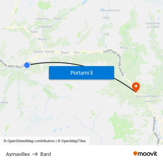 Aymavilles to Bard map