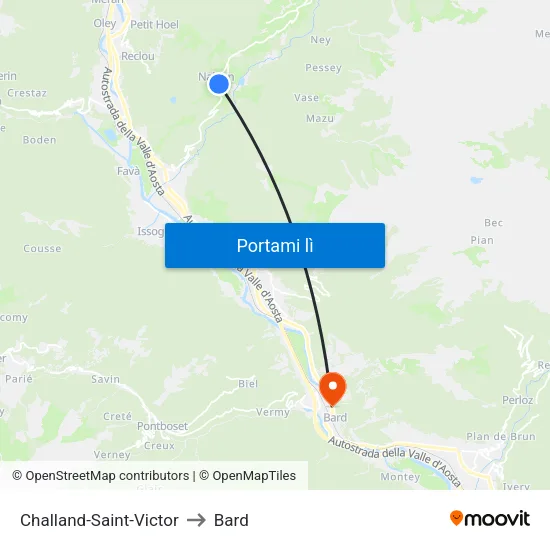 Challand-Saint-Victor to Bard map