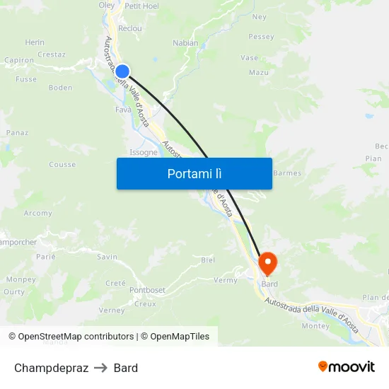 Champdepraz to Bard map