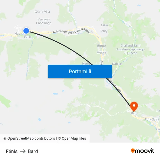 Fénis to Bard map