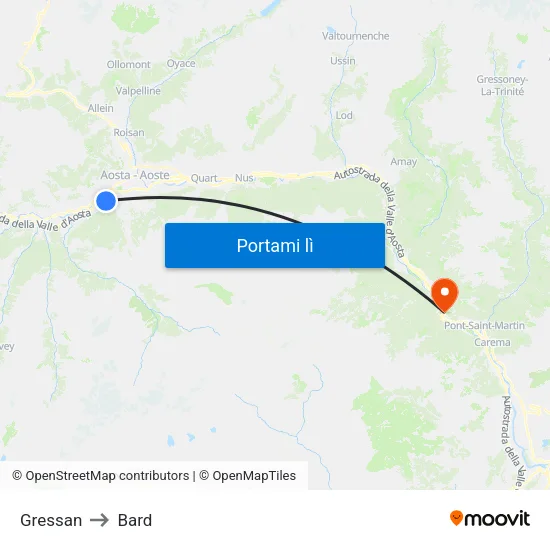 Gressan to Bard map
