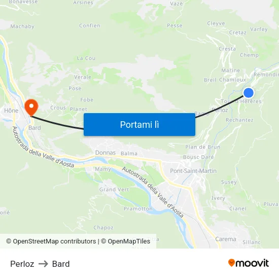 Perloz to Bard map
