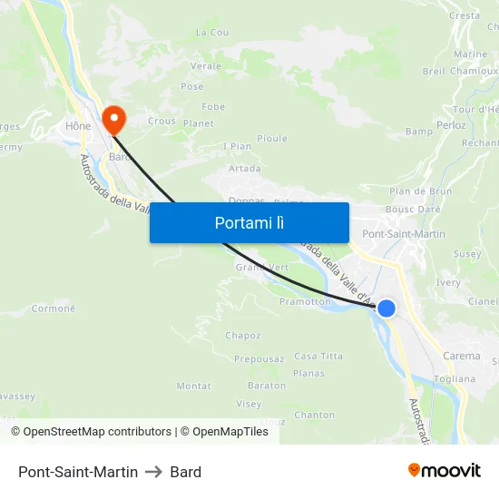 Pont-Saint-Martin to Bard map