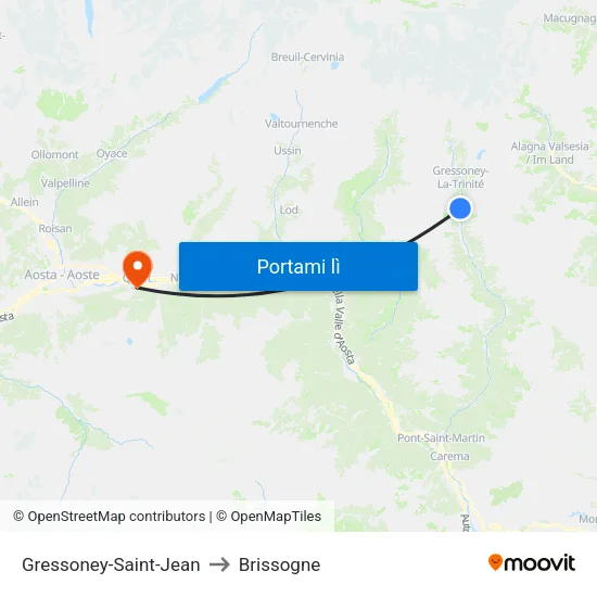 Gressoney-Saint-Jean to Brissogne map