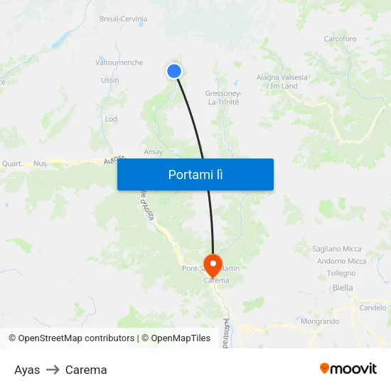 Ayas to Carema map
