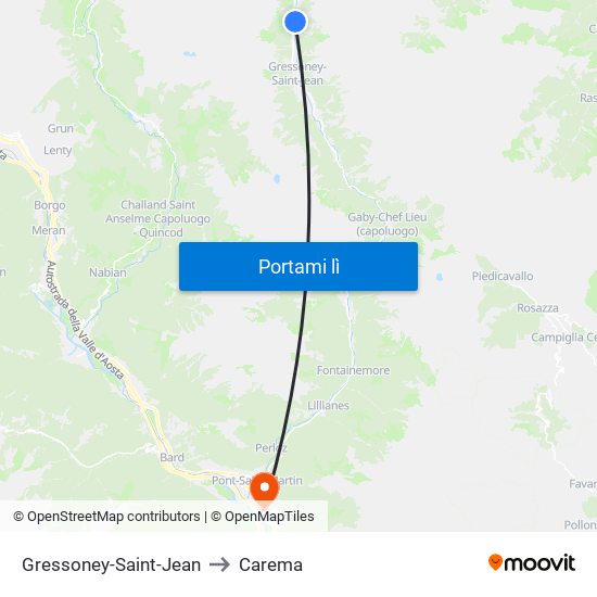 Gressoney-Saint-Jean to Carema map