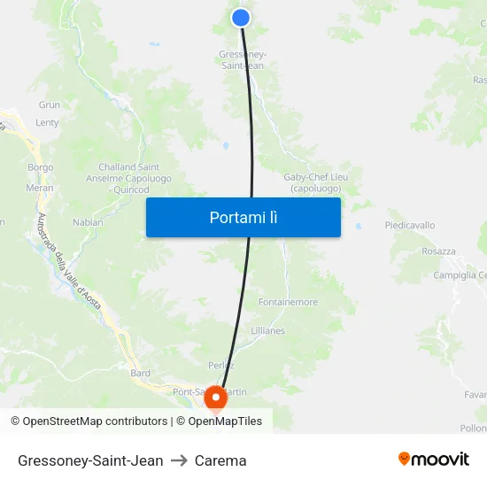 Gressoney-Saint-Jean to Carema map