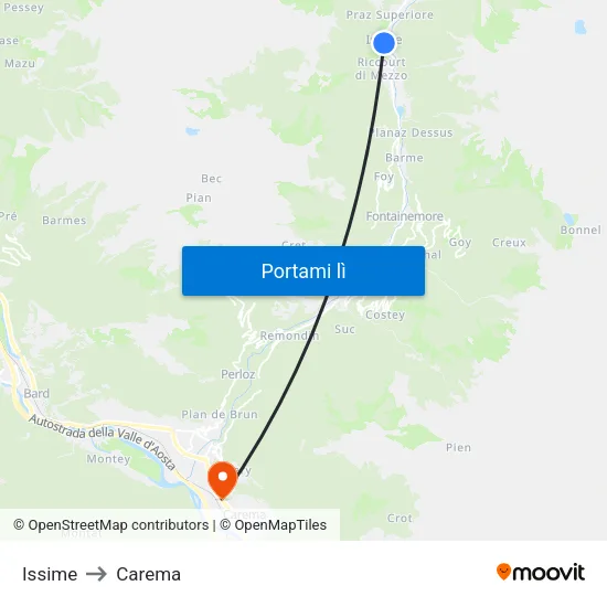 Issime to Carema map