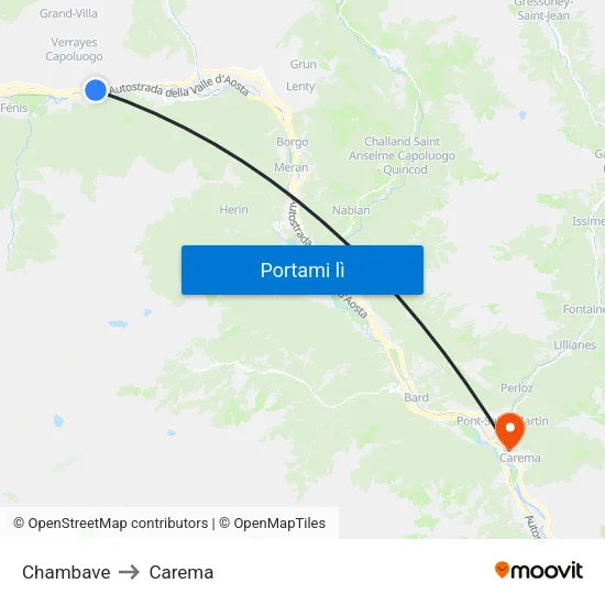 Chambave to Carema map