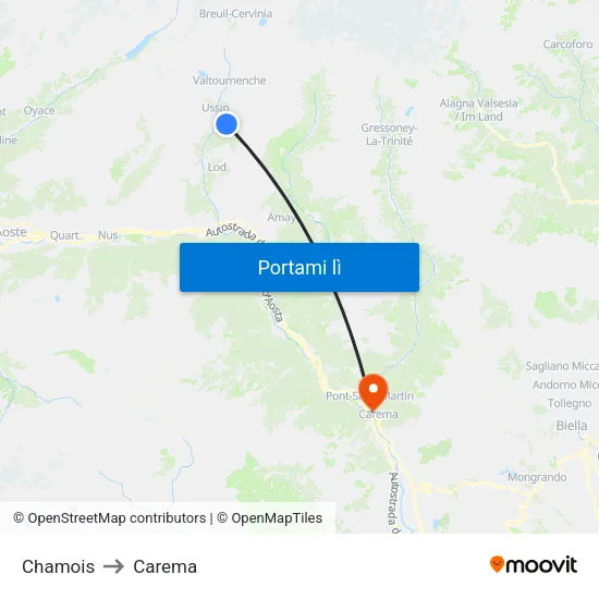 Chamois to Carema map