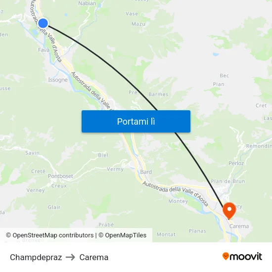 Champdepraz to Carema map