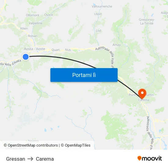 Gressan to Carema map