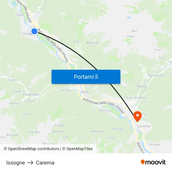 Issogne to Carema map