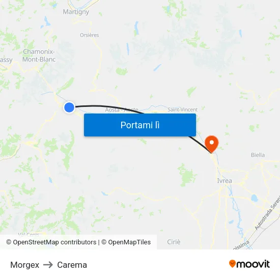 Morgex to Carema map
