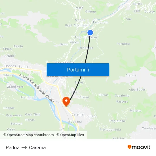 Perloz to Carema map