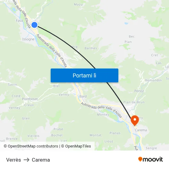 Verrès to Carema map