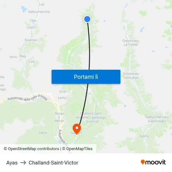 Ayas to Challand-Saint-Victor map