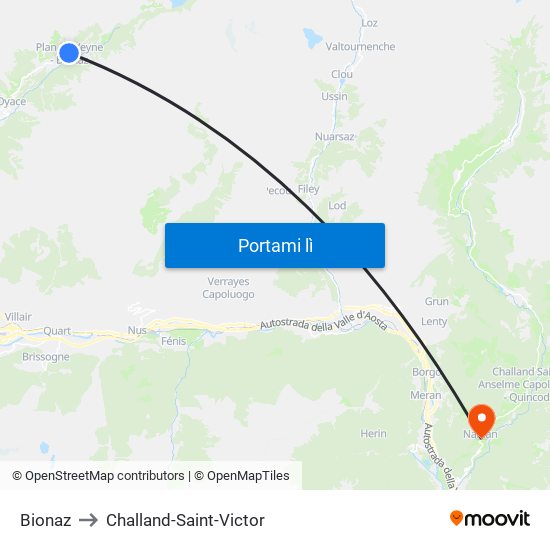 Bionaz to Challand-Saint-Victor map